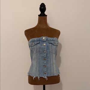 Zara Denim Strapless Button-Up Top